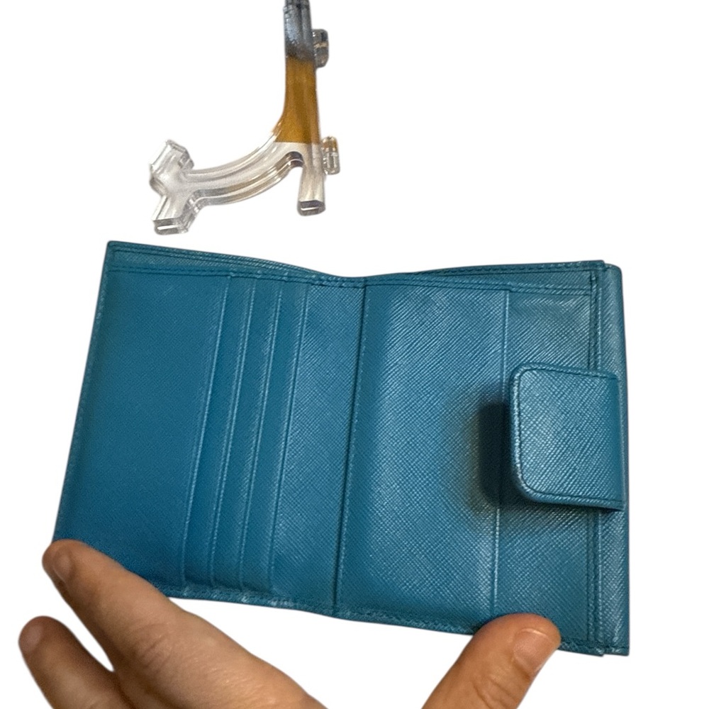 PRADA EUC Turquoise Wallet with Gold Accents - Picture 3 of 7